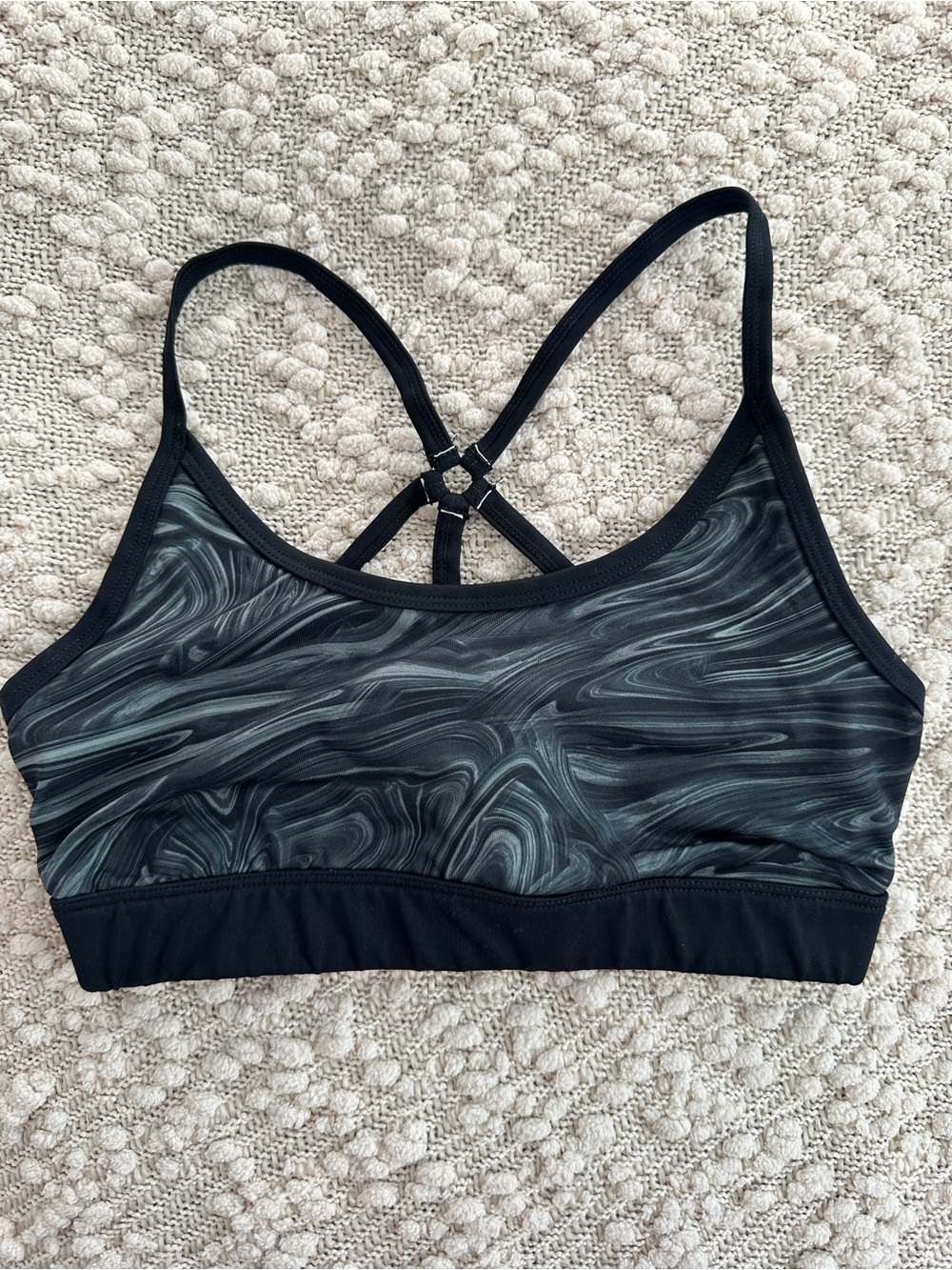 Champion C9 Black Gray Marbled Strappy Back Sports Bra Medium